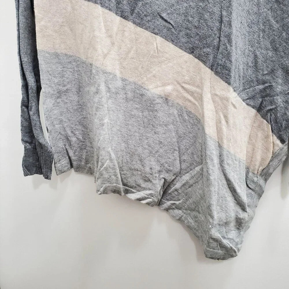 Joseph‎ A Women's Gray Cream Colorblock Soft Knit Asymmetrical LS Knit Top Sz S - Picture 3 of 9